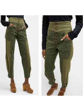 Veronica Beard Marley Two Tone Convertible Leg Hi-Rise Pants Army Green 27